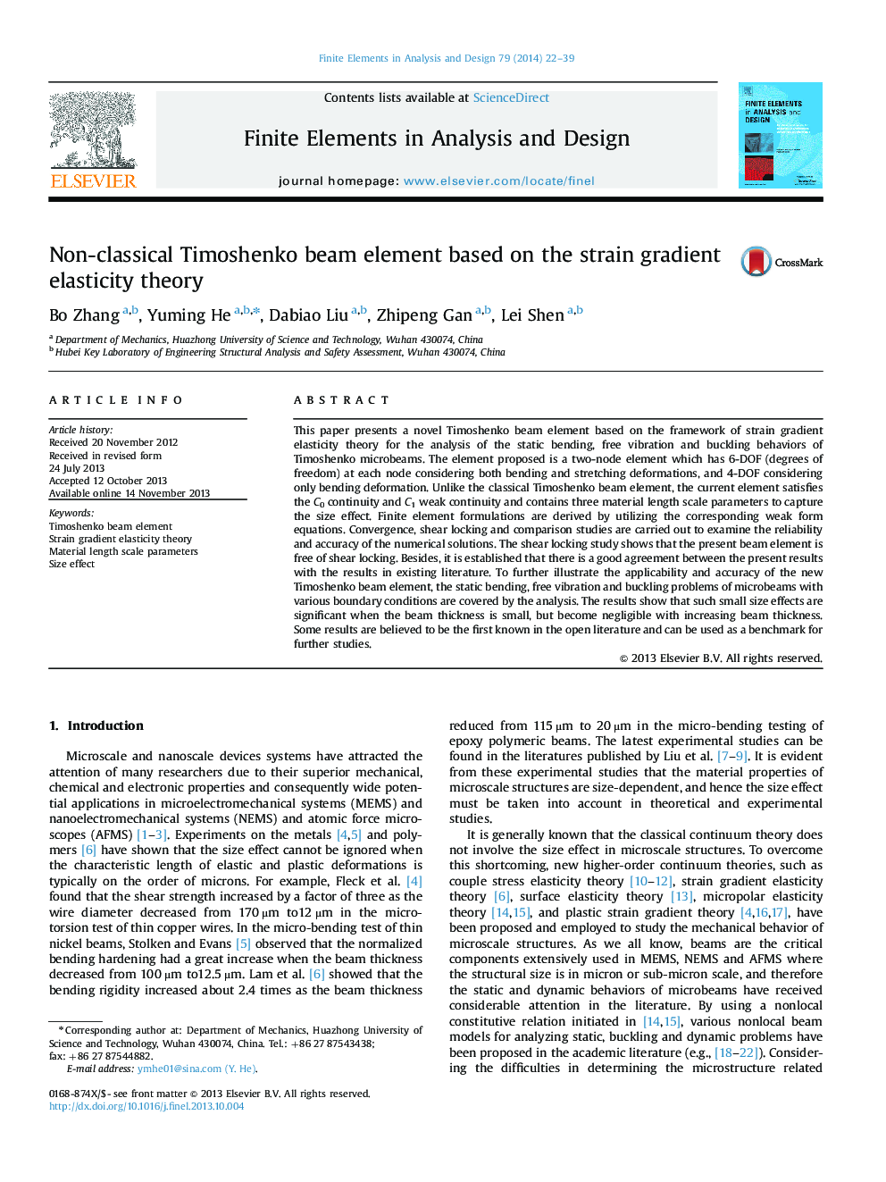 Non-classical Timoshenko beam element based on the strain gradient elasticity theory