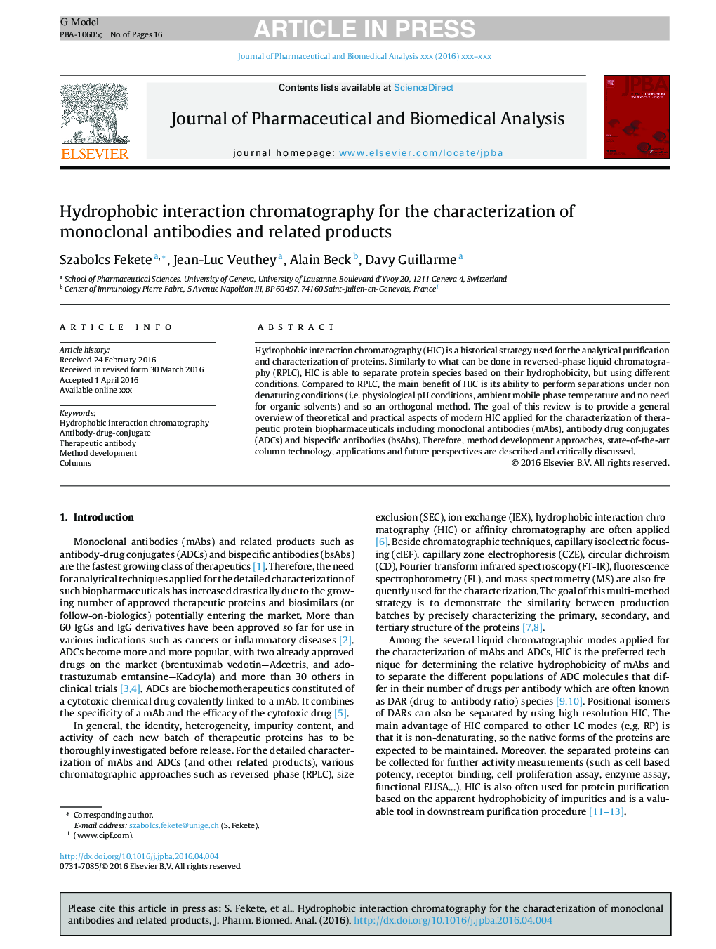 کروماتوگرافی متقابل هیدروفیبی برای توصیف آنتی بادیهای منوکلونال و محصولات مرتبط 