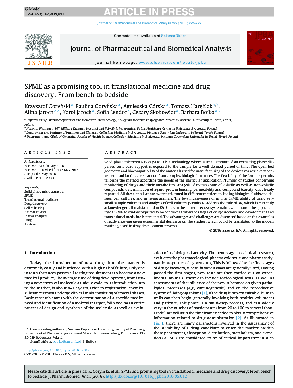 SPME as a promising tool in translational medicine and drug discovery: From bench to bedside