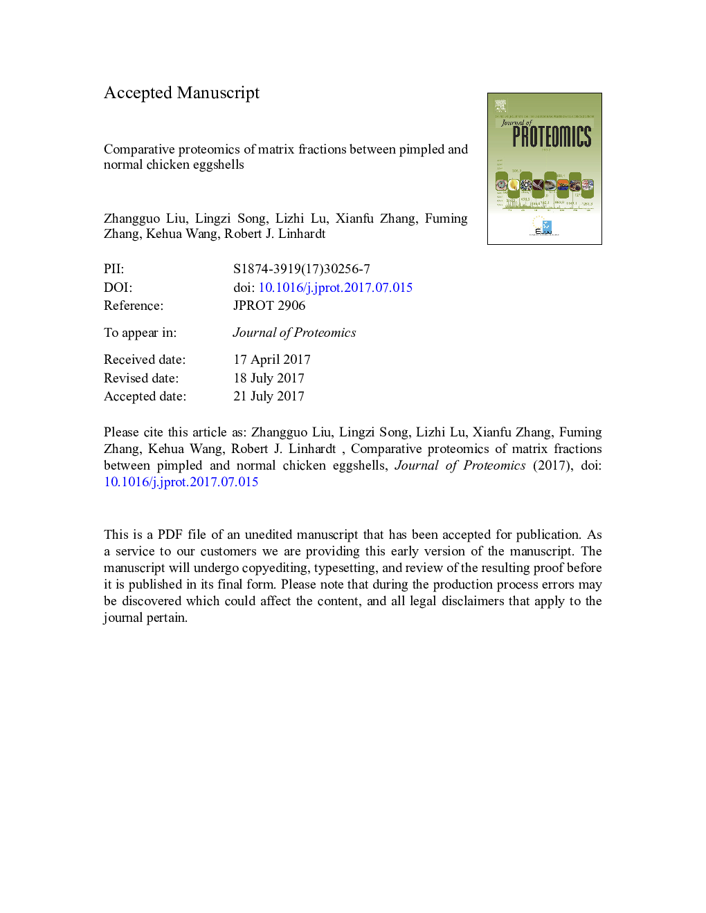 Comparative proteomics of matrix fractions between pimpled and normal chicken eggshells