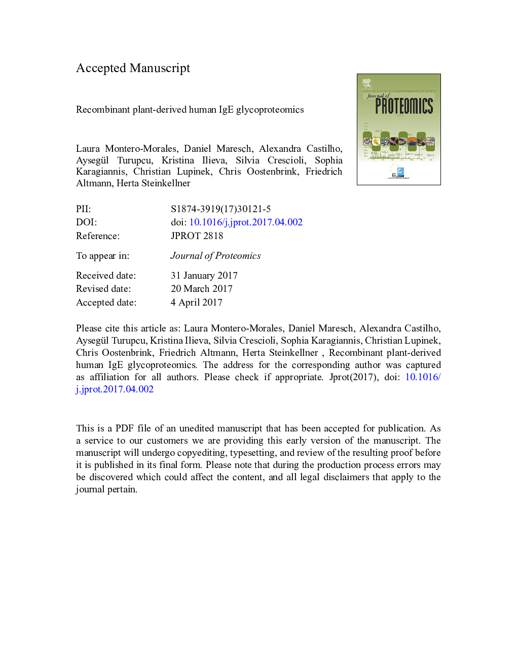 Recombinant plant-derived human IgE glycoproteomics