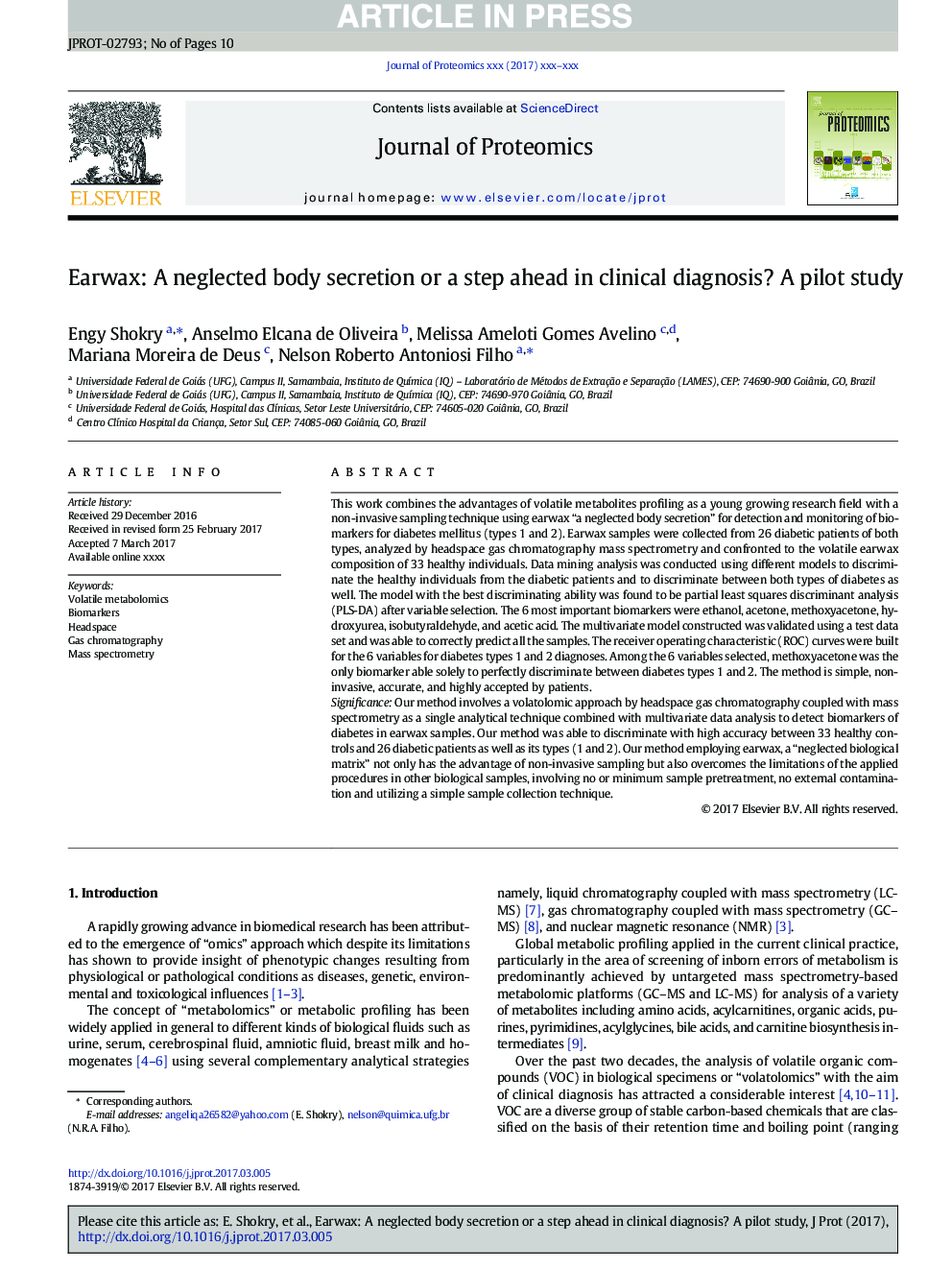 Earwax: A neglected body secretion or a step ahead in clinical diagnosis? A pilot study