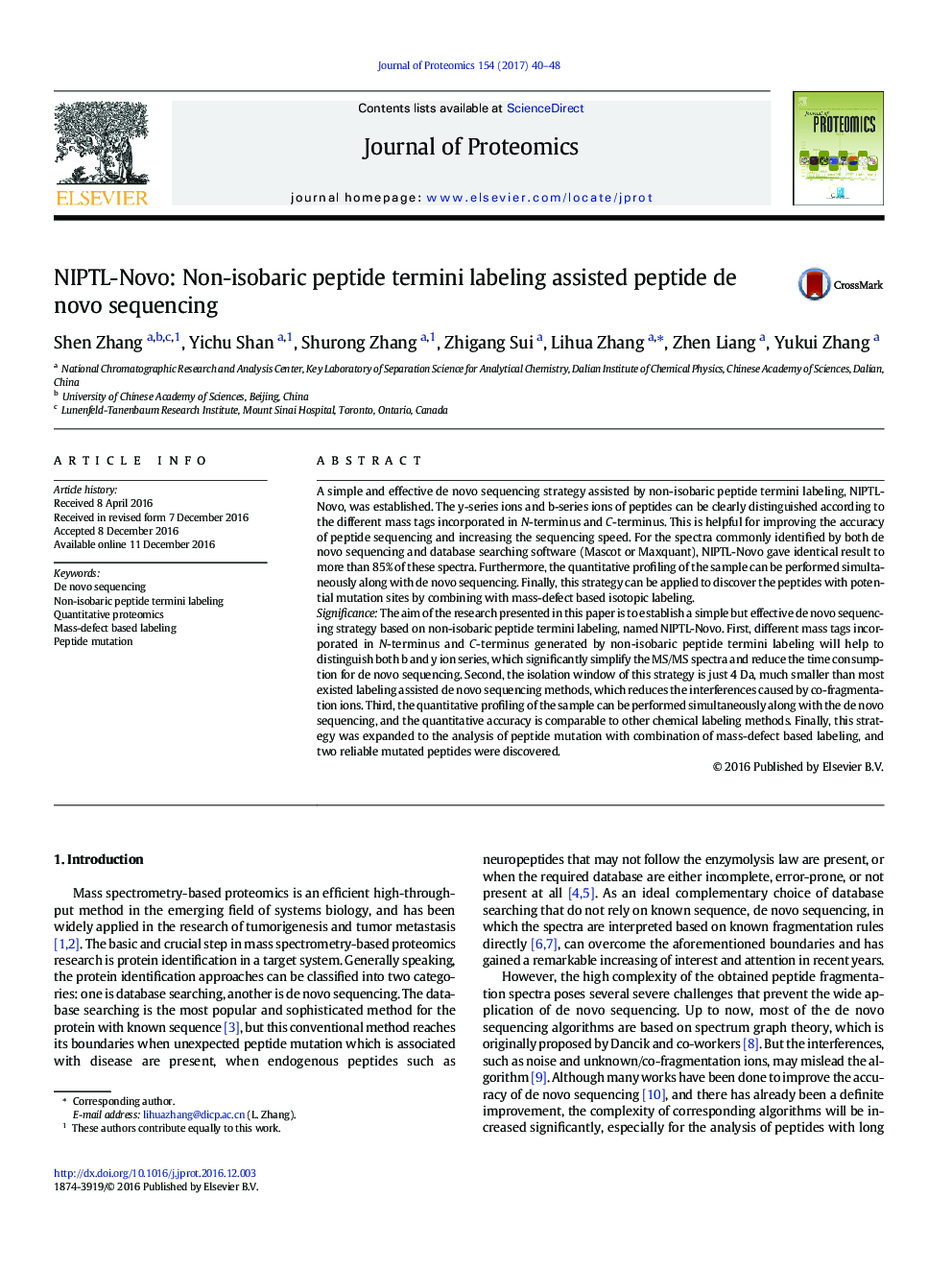 NIPTL-Novo: Non-isobaric peptide termini labeling assisted peptide de novo sequencing