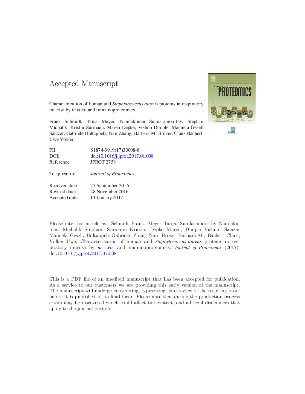 Characterization of human and Staphylococcus aureus proteins in respiratory mucosa by in vivo- and immunoproteomics