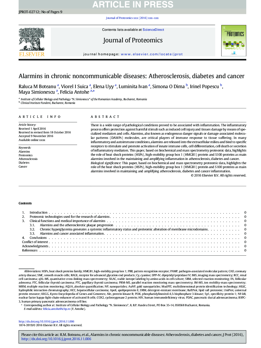 Alarmins in chronic noncommunicable diseases: Atherosclerosis, diabetes and cancer