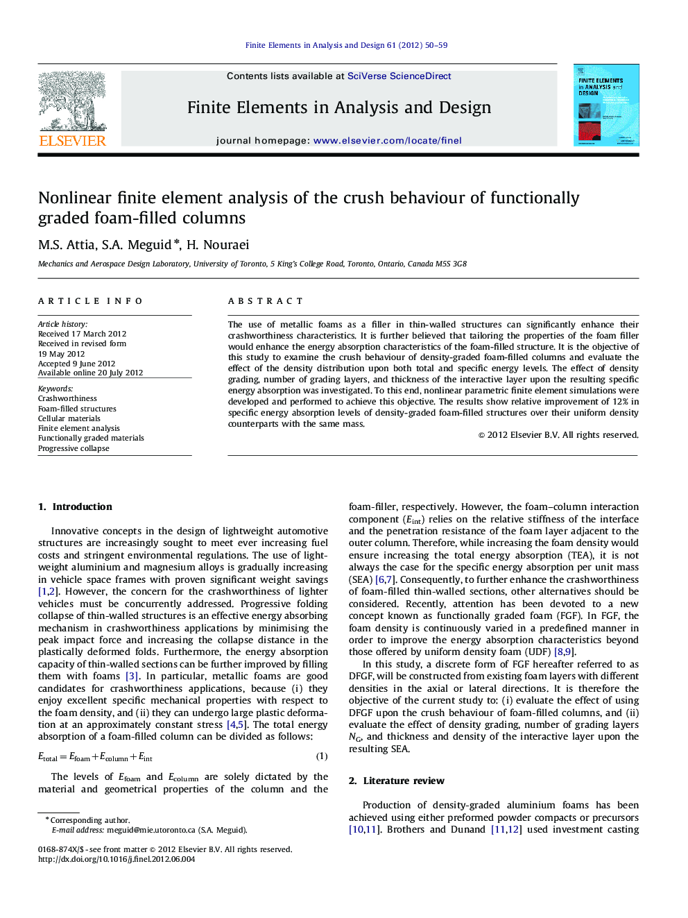 Nonlinear finite element analysis of the crush behaviour of functionally graded foam-filled columns