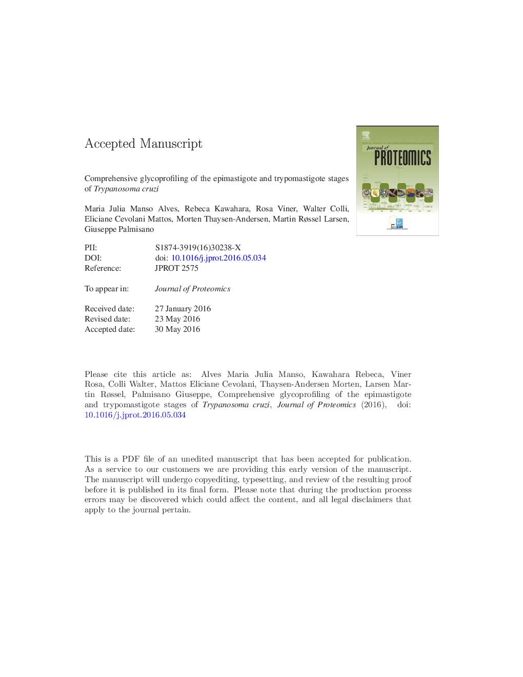 Comprehensive glycoprofiling of the epimastigote and trypomastigote stages of Trypanosoma cruzi