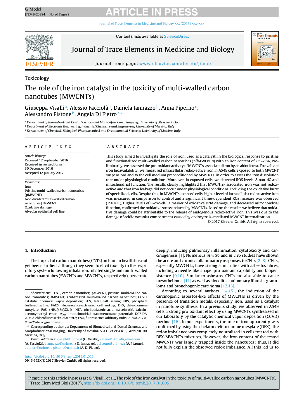 The role of the iron catalyst in the toxicity of multi-walled carbon nanotubes (MWCNTs)