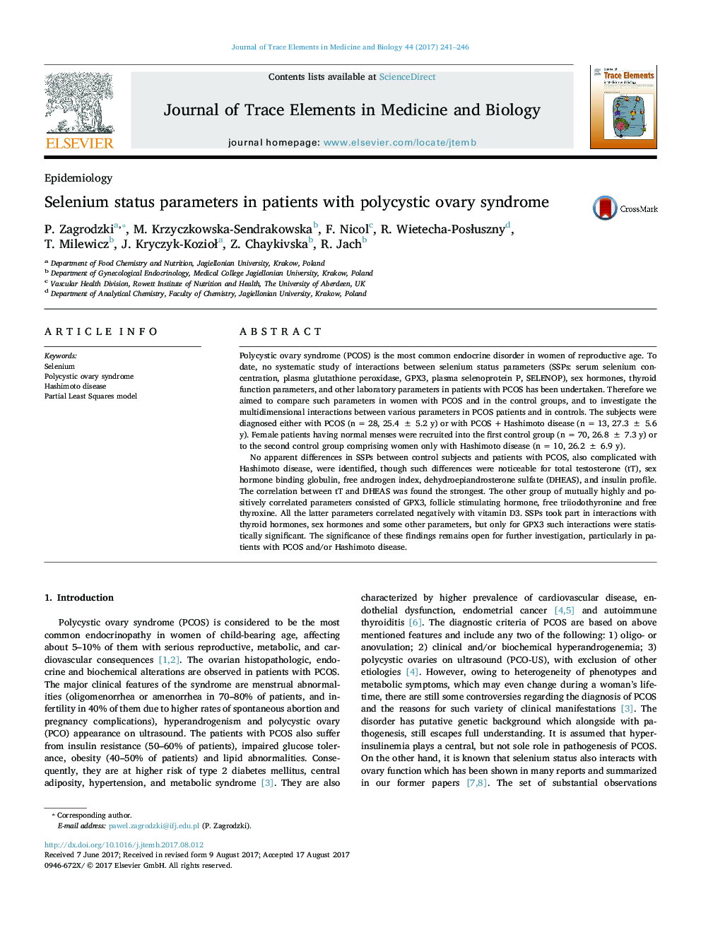 Selenium status parameters in patients with polycystic ovary syndrome