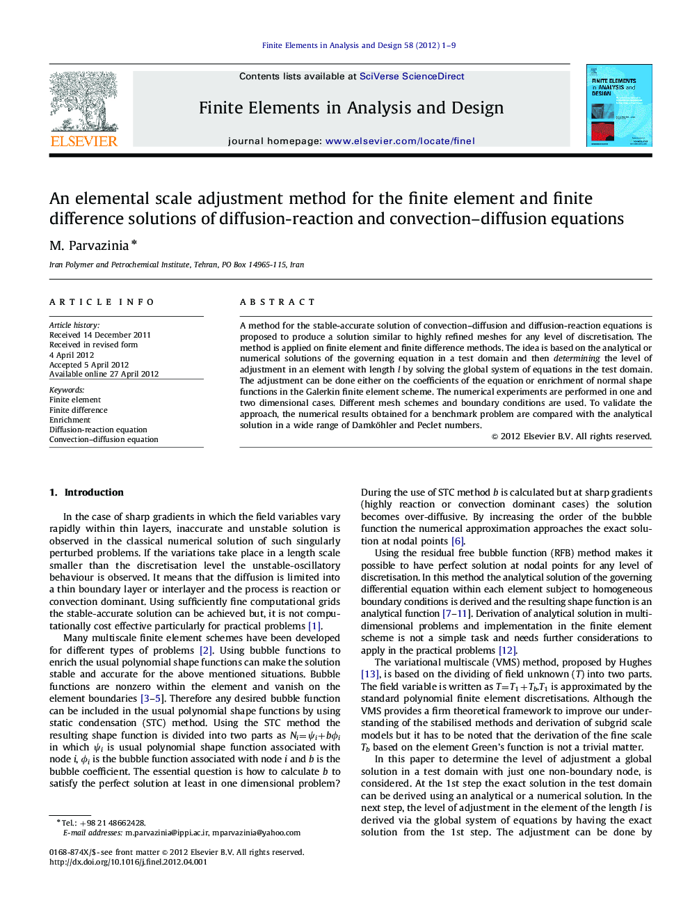 An elemental scale adjustment method for the finite element and finite difference solutions of diffusion-reaction and convection–diffusion equations