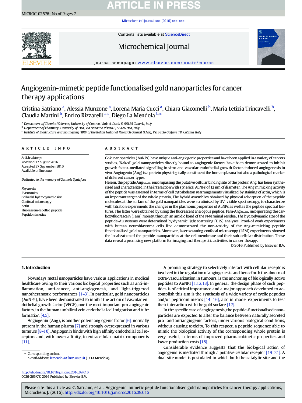 Angiogenin-mimetic peptide functionalised gold nanoparticles for cancer therapy applications