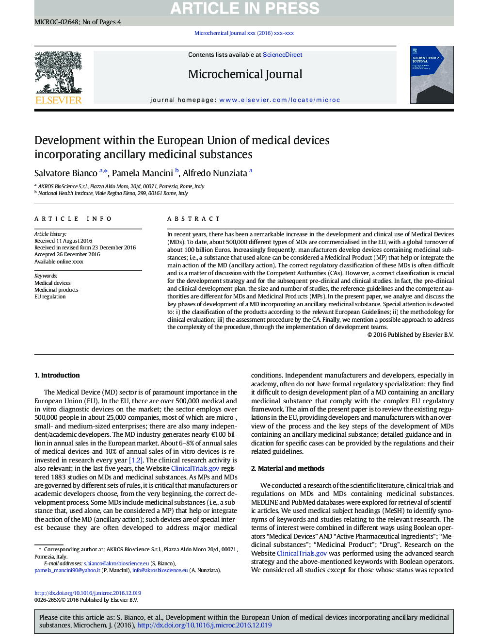 Development within the European Union of medical devices incorporating ancillary medicinal substances