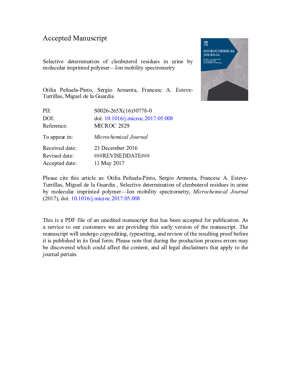 Selective determination of clenbuterol residues in urine by molecular imprinted polymer-Ion mobility spectrometry