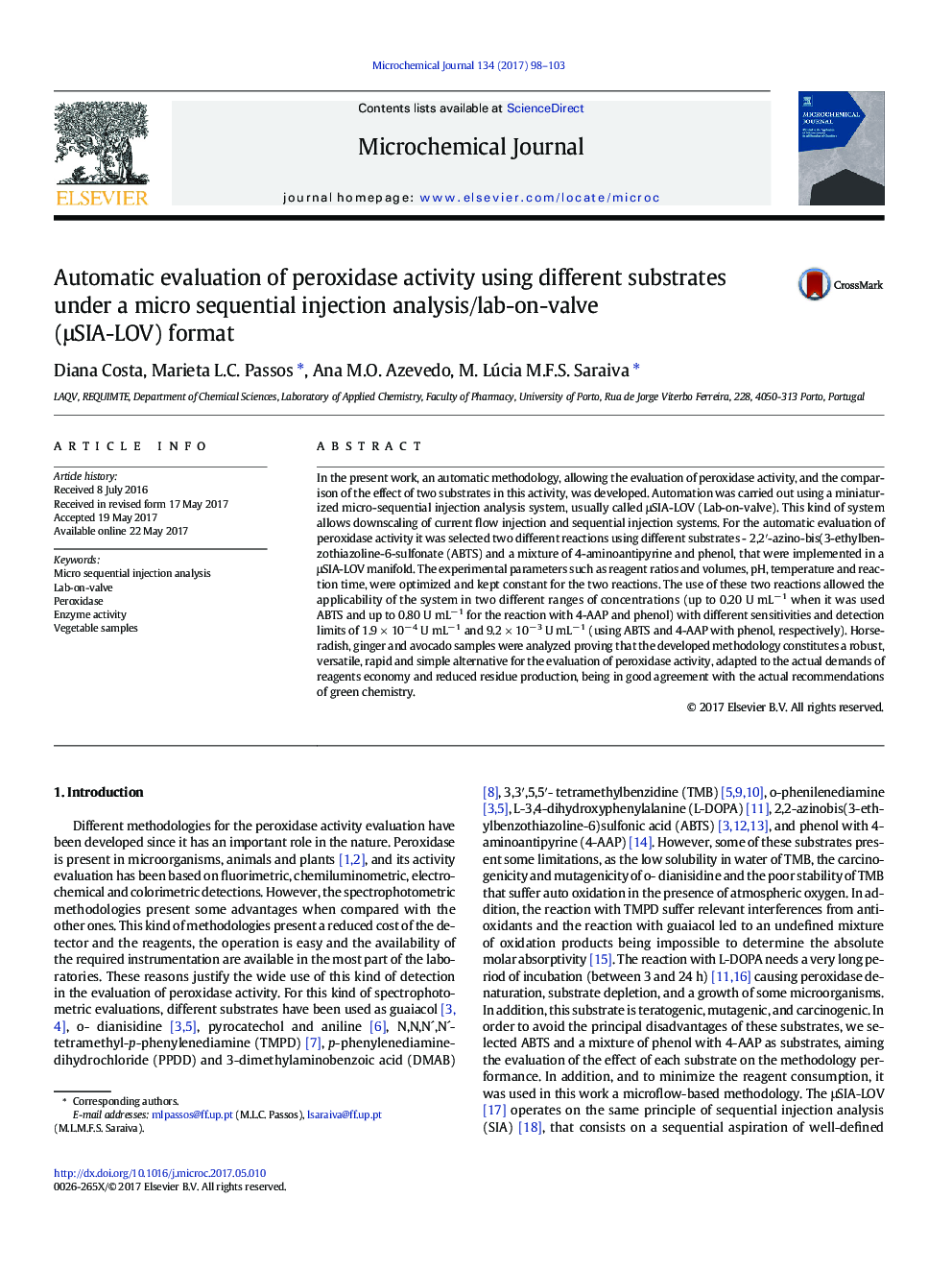 Automatic evaluation of peroxidase activity using different substrates under a micro sequential injection analysis/lab-on-valve (Î¼SIA-LOV) format