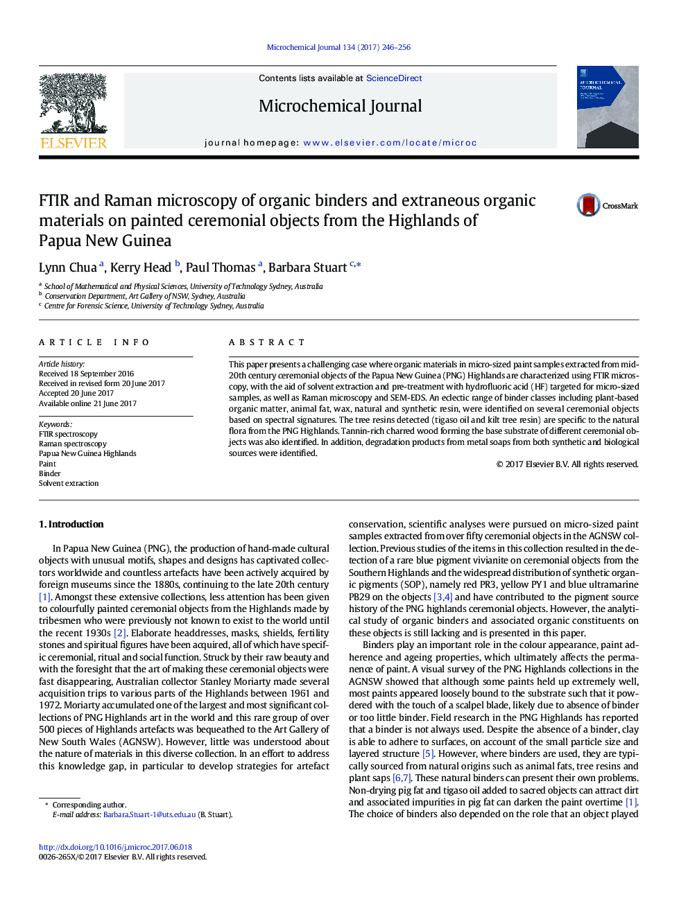 FTIR and Raman microscopy of organic binders and extraneous organic materials on painted ceremonial objects from the Highlands of Papua New Guinea