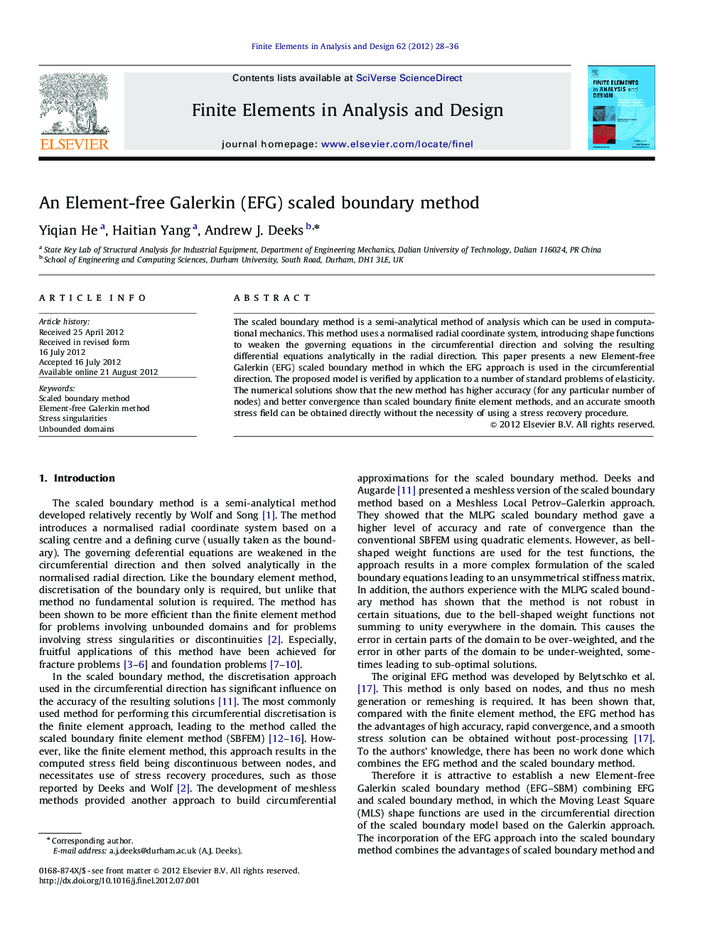 An Element-free Galerkin (EFG) scaled boundary method