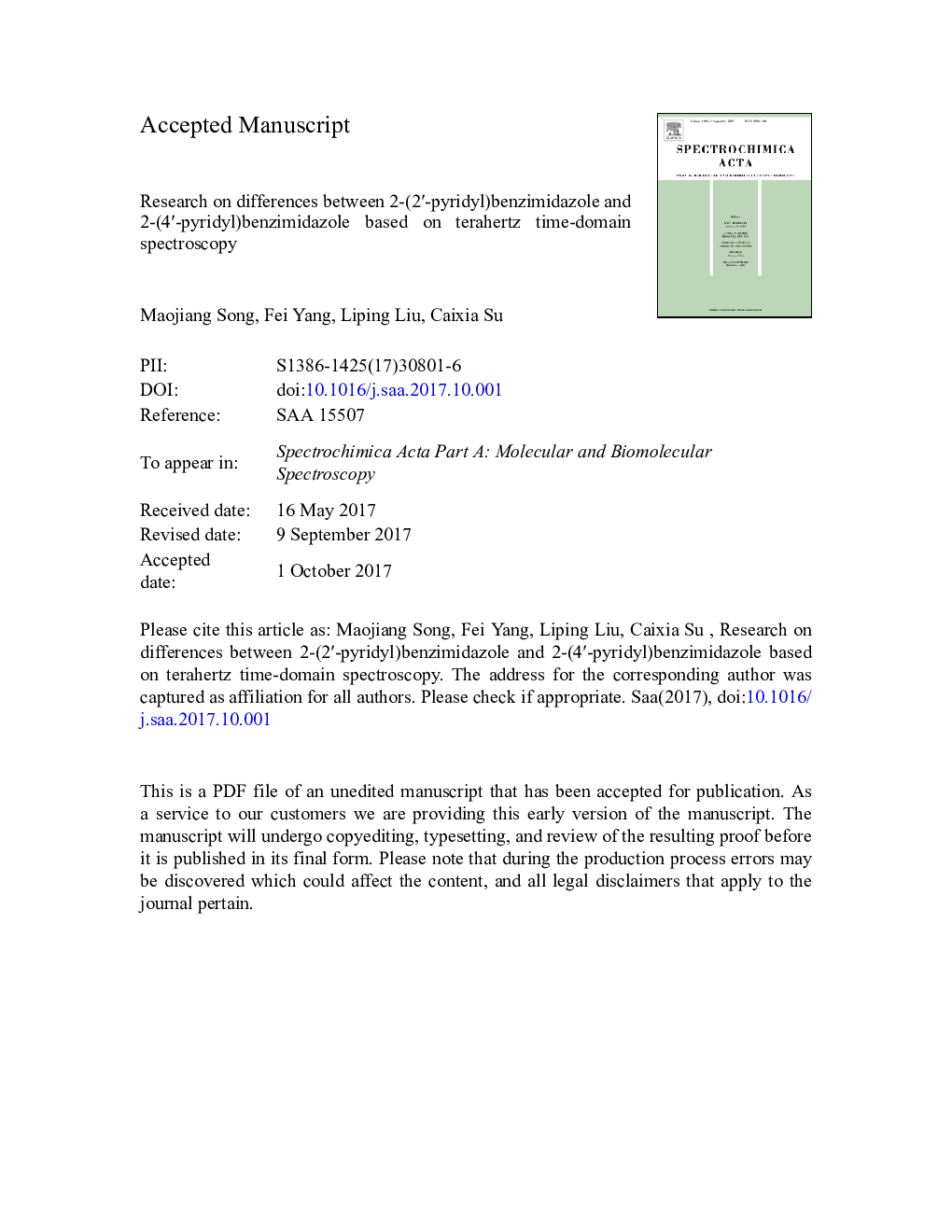 Research on differences between 2-(2â²-pyridyl)benzimidazole and 2-(4â²-pyridyl)benzimidazole based on terahertz time-domain spectroscopy