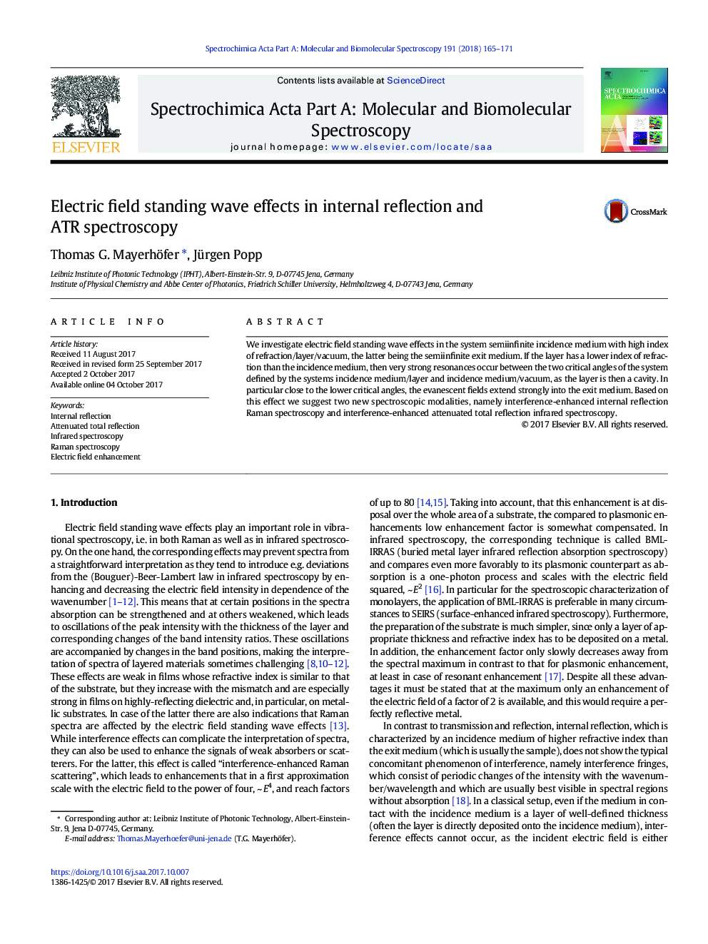 Electric field standing wave effects in internal reflection and ATR spectroscopy