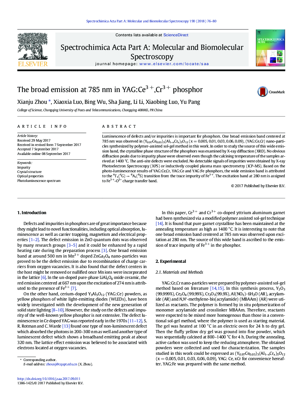 The broad emission at 785Â nm in YAG:Ce3Â +,Cr3Â + phosphor