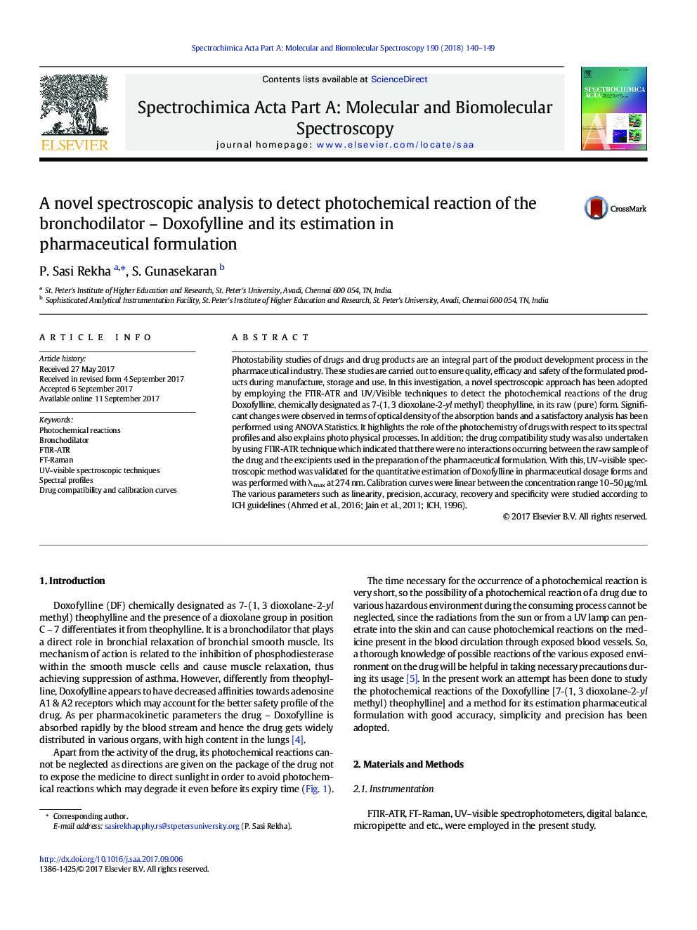 تجزیه و تحلیل جدید طیف سنجی برای تشخیص واکنش های فتوشیمیایی برونکودیلاتور - دوکسوفیلین و برآورد آن در فرمولاسیون دارویی