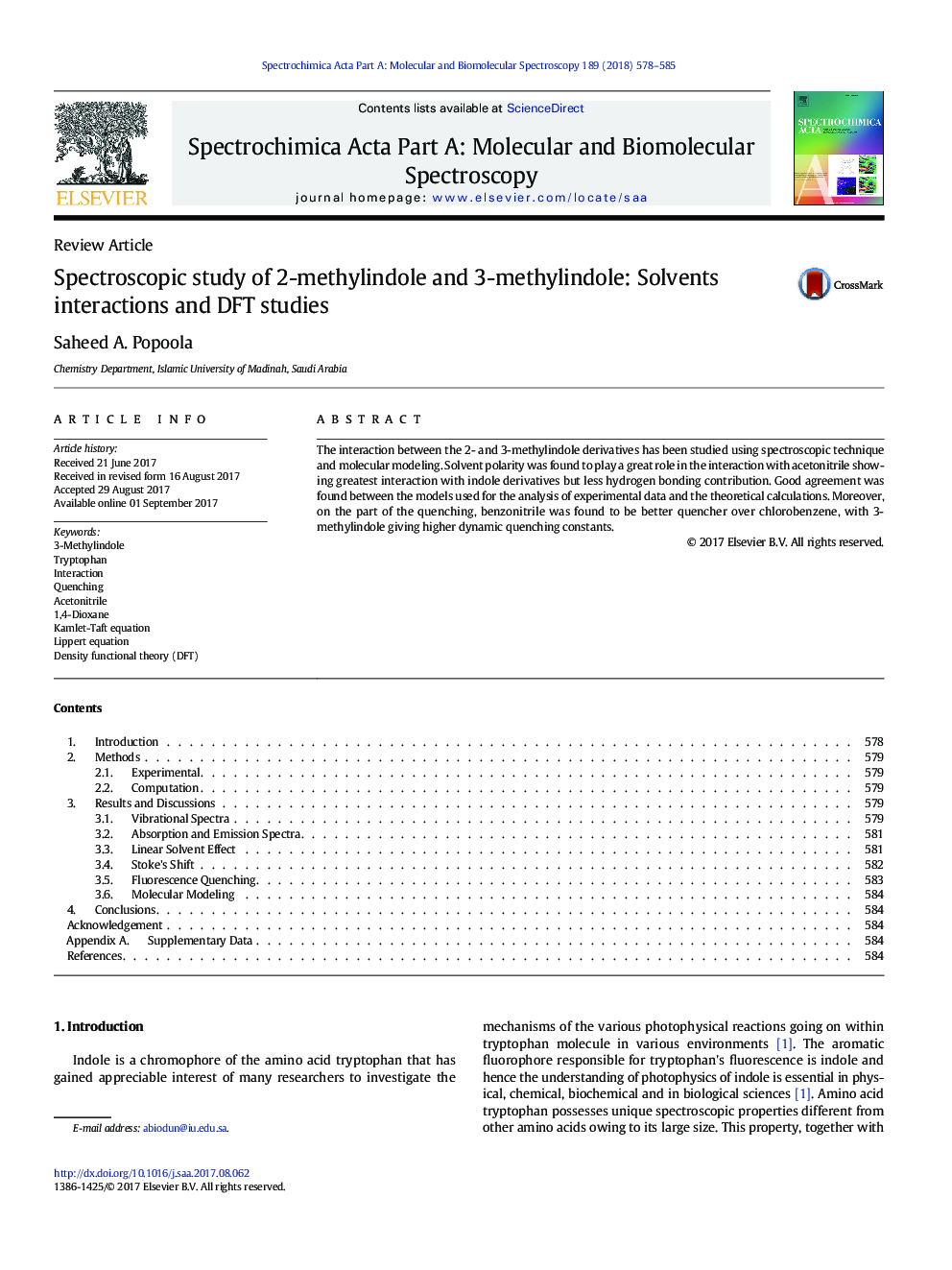 Spectroscopic study of 2-methylindole and 3-methylindole: Solvents interactions and DFT studies