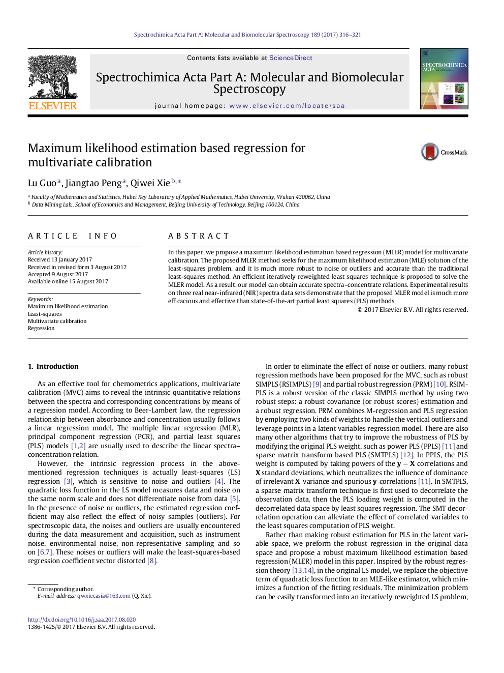 Maximum likelihood estimation based regression for multivariateÂ calibration