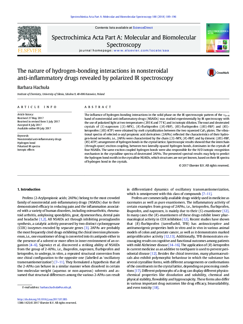 The nature of hydrogen-bonding interactions in nonsteroidal anti-inflammatory drugs revealed by polarized IR spectroscopy