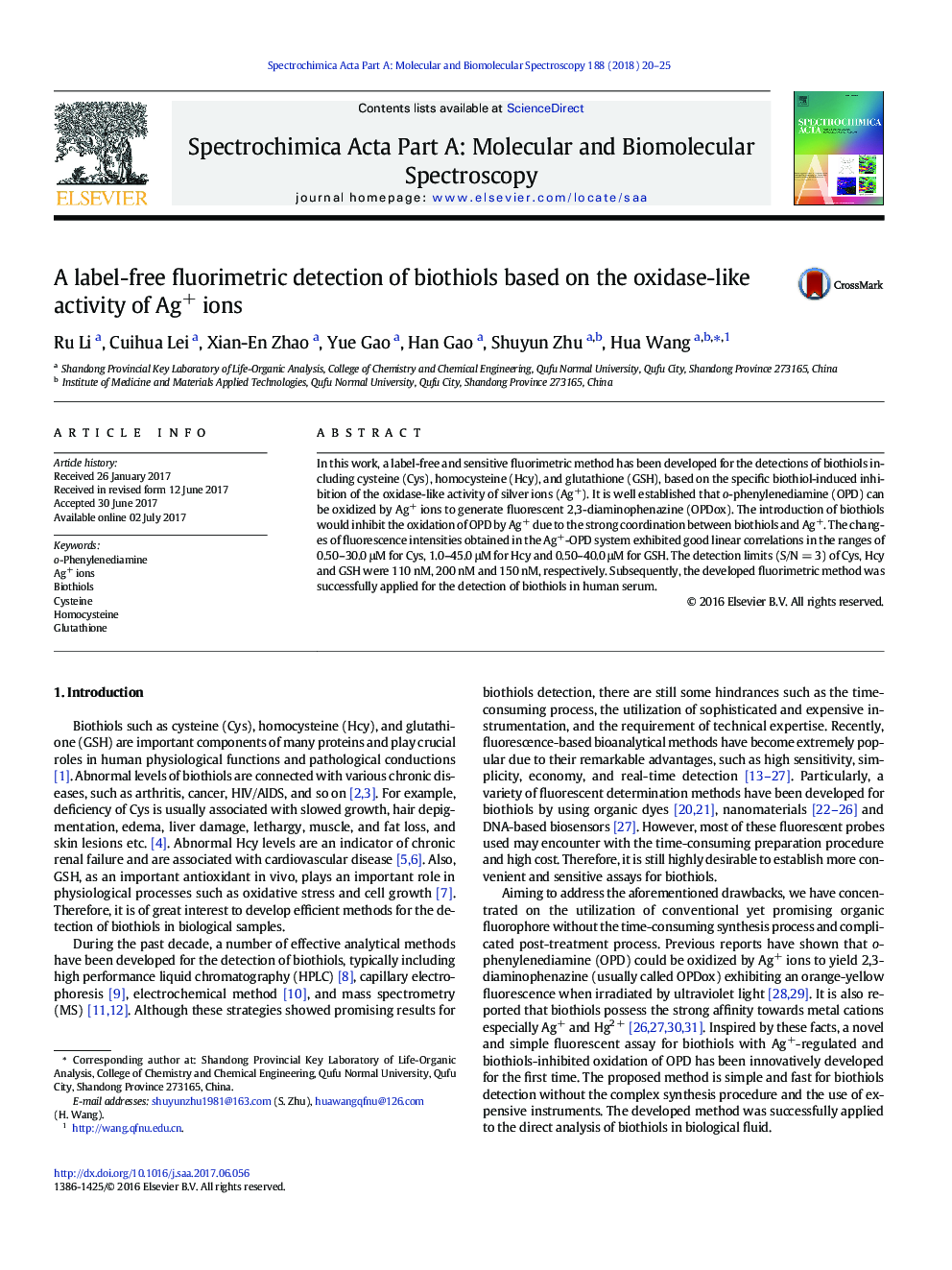 A label-free fluorimetric detection of biothiols based on the oxidase-like activity of Ag+ ions