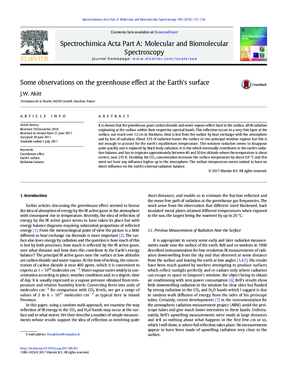 Some observations on the greenhouse effect at the Earth's surface