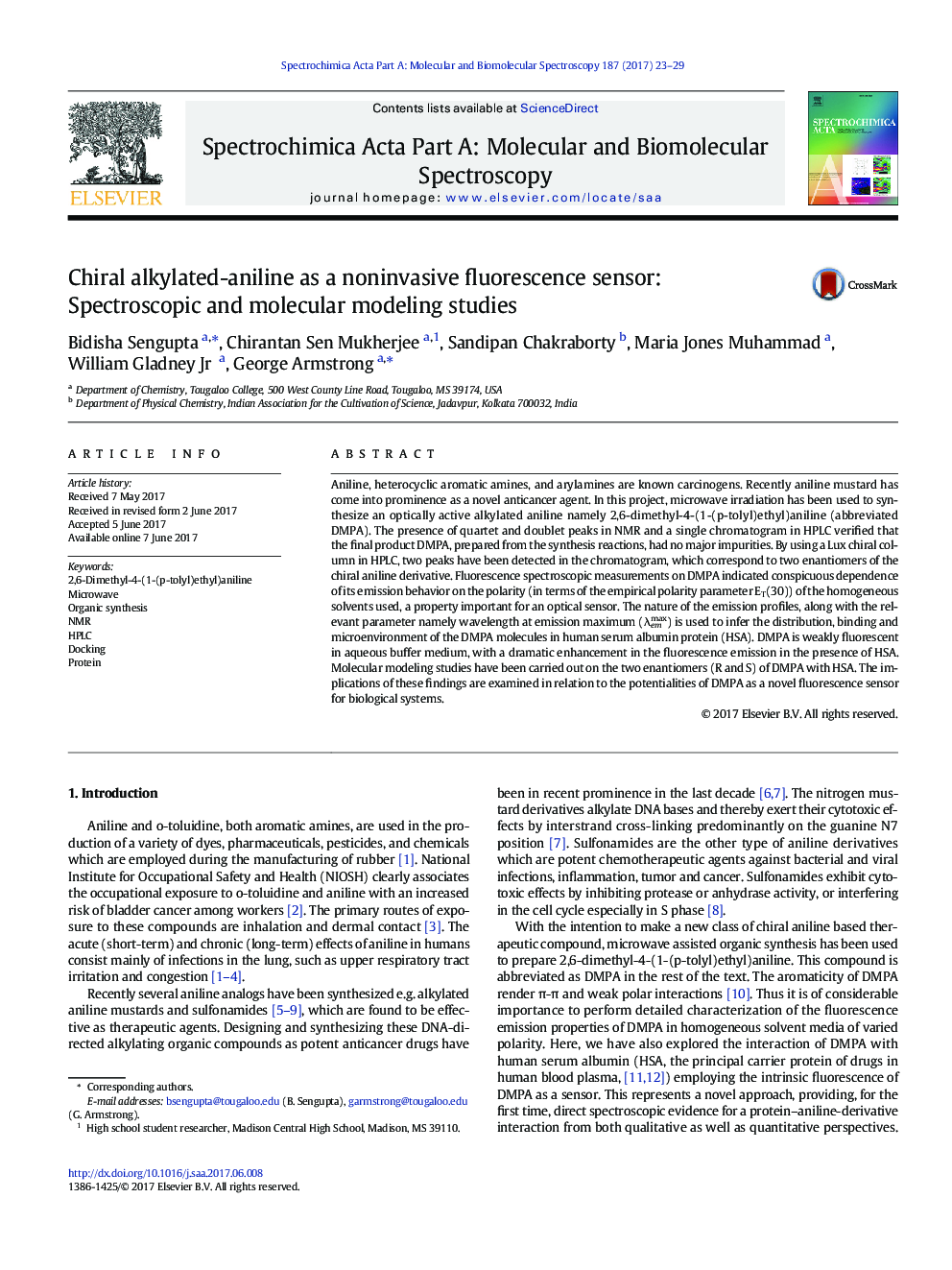 Chiral alkylated-aniline as a noninvasive fluorescence sensor: Spectroscopic and molecular modeling studies