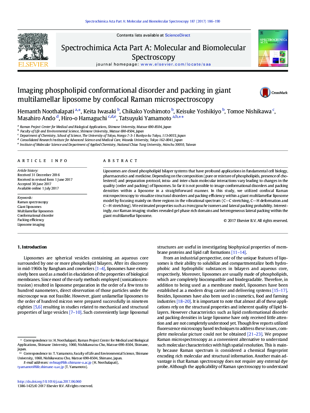 Imaging phospholipid conformational disorder and packing in giant multilamellar liposome by confocal Raman microspectroscopy