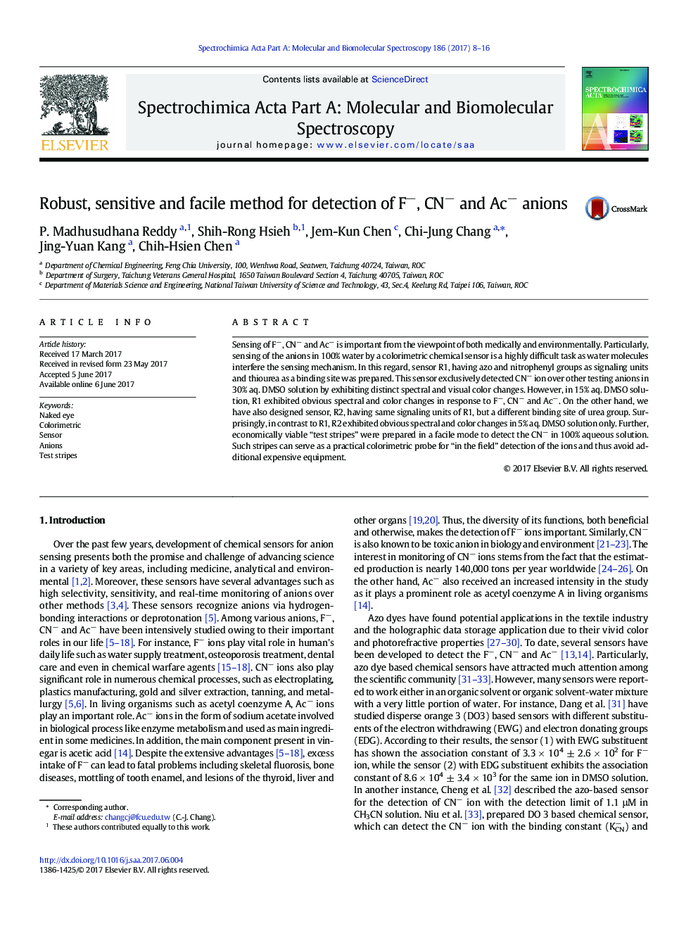 Robust, sensitive and facile method for detection of Fâ, CNâ and Acâ anions