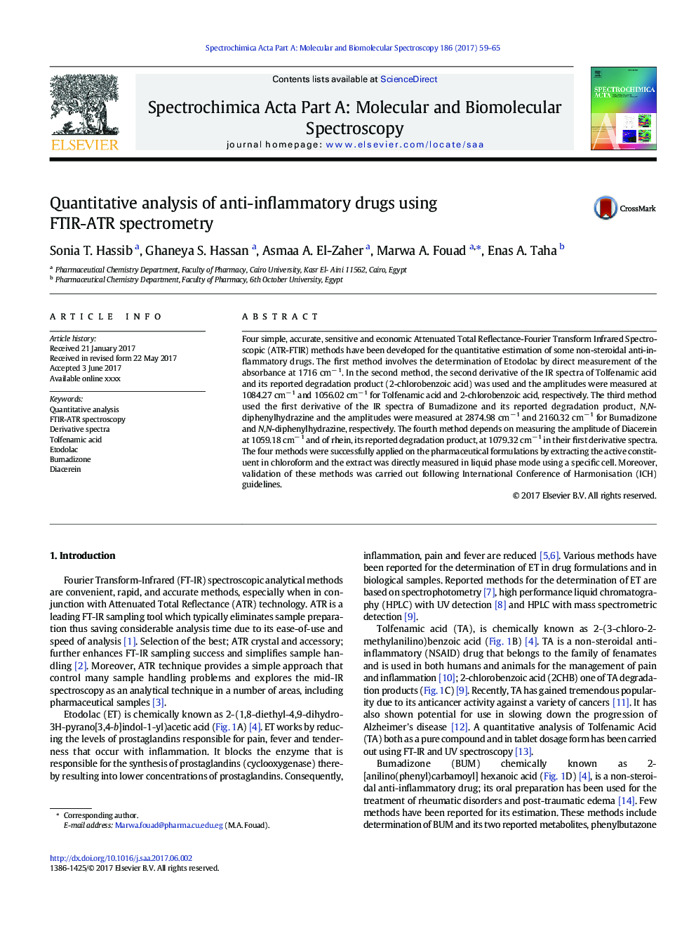 Quantitative analysis of anti-inflammatory drugs using FTIR-ATR spectrometry