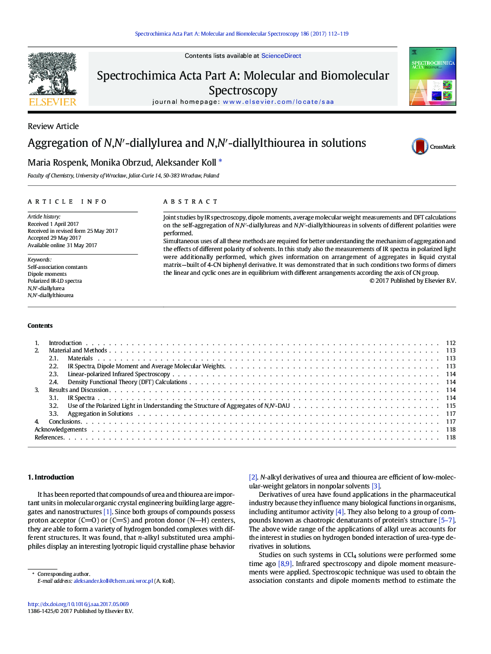 Aggregation of N,Nâ²-diallylurea and N,Nâ²-diallylthiourea in solutions