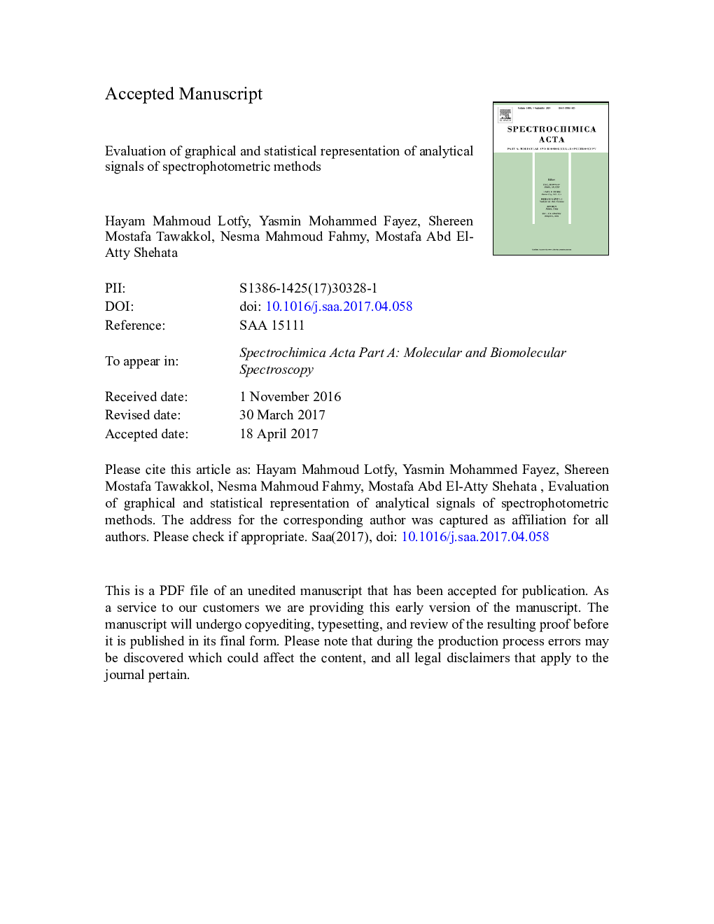 Evaluation of graphical and statistical representation of analytical signals of spectrophotometric methods