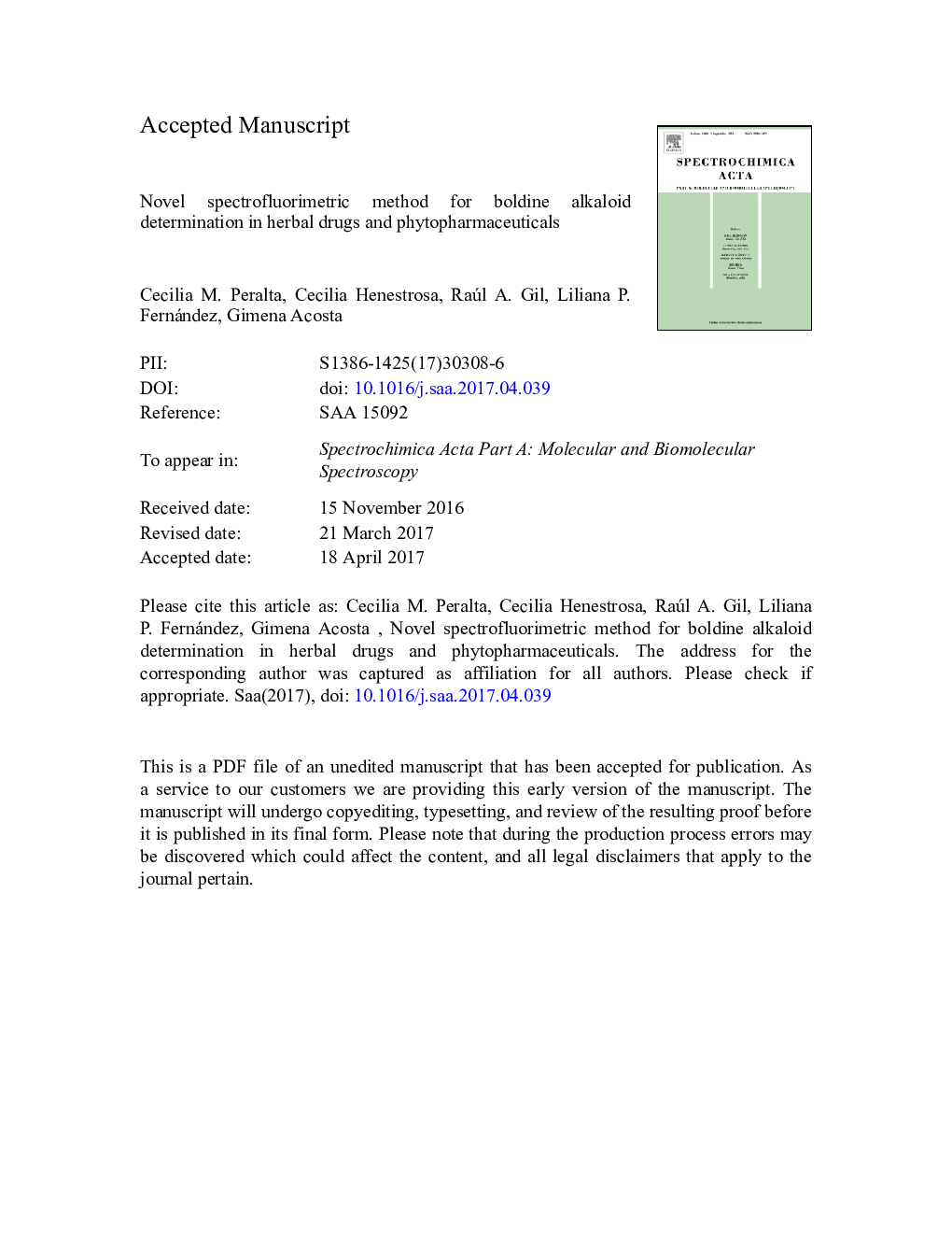 Novel spectrofluorimetric method for boldine alkaloid determination in herbal drugs and phytopharmaceuticals