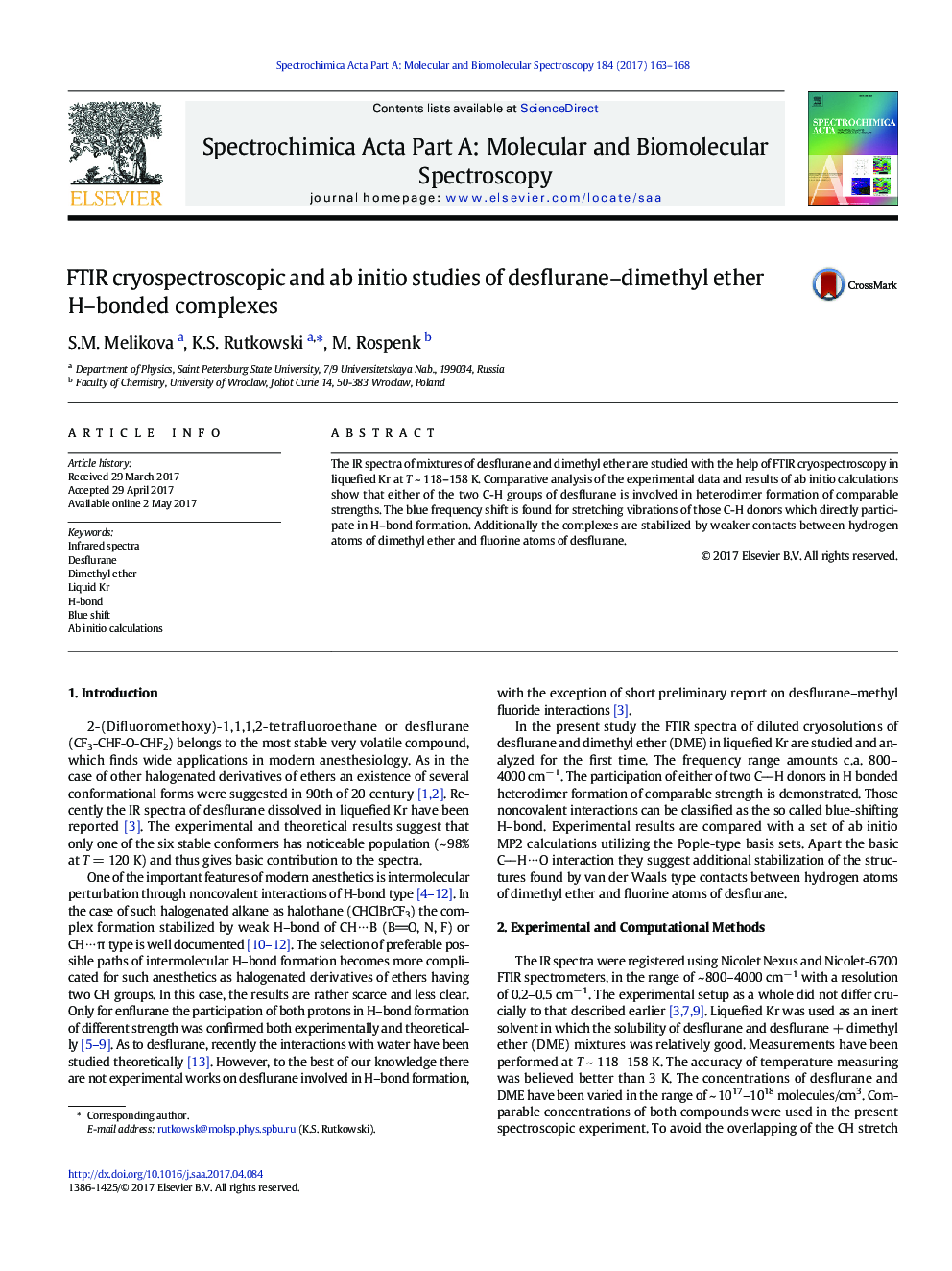 FTIR cryospectroscopic and ab initio studies of desflurane-dimethyl ether H-bonded complexes