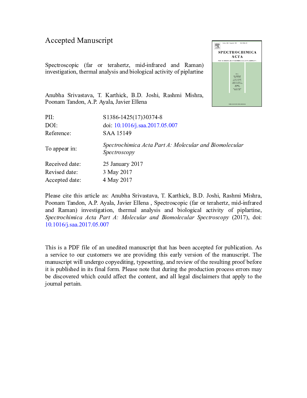 Spectroscopic (far or terahertz, mid-infrared and Raman) investigation, thermal analysis and biological activity of piplartine