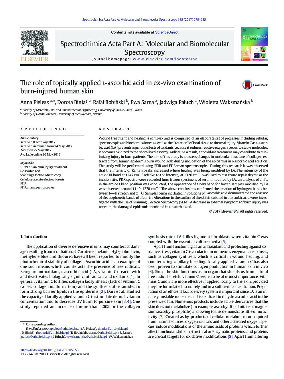 The role of topically applied l-ascorbic acid in ex-vivo examination of burn-injured human skin