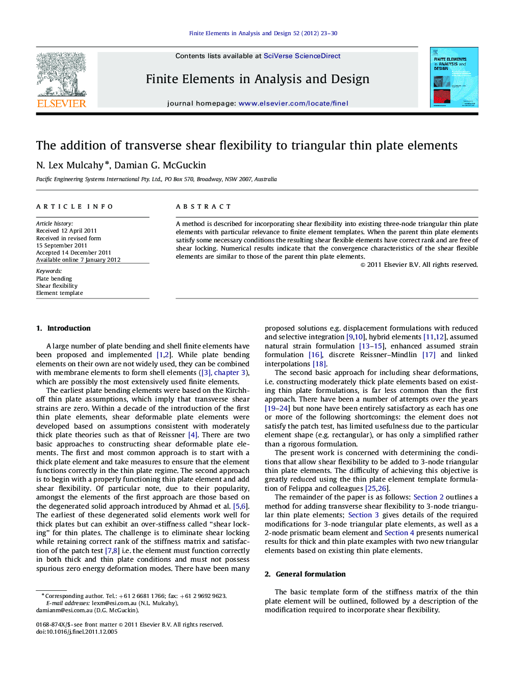 The addition of transverse shear flexibility to triangular thin plate elements