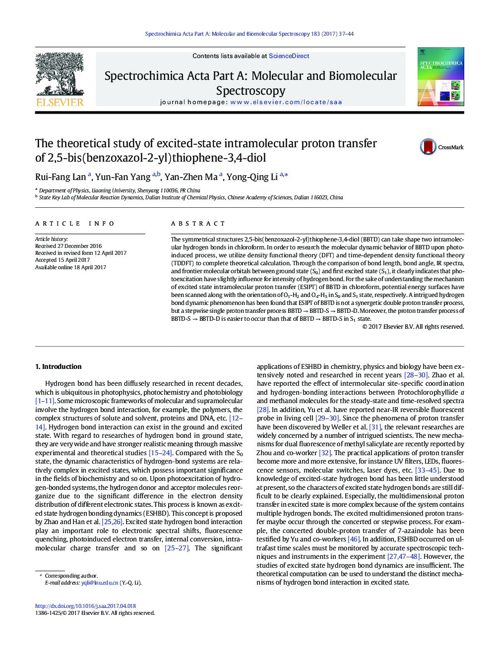 The theoretical study of excited-state intramolecular proton transfer of 2,5-bis(benzoxazol-2-yl)thiophene-3,4-diol