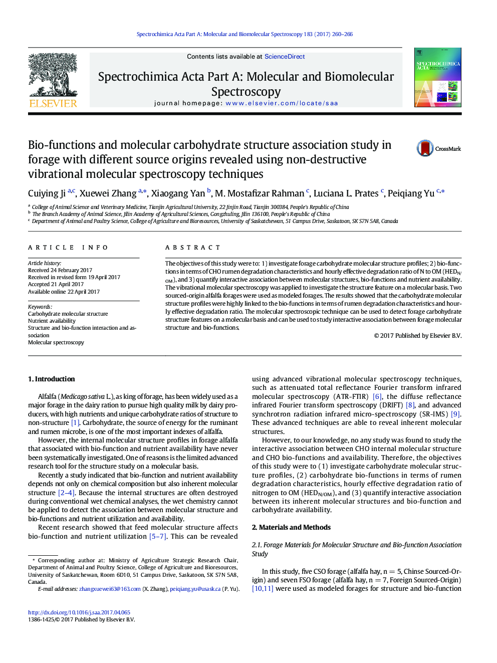 Bio-functions and molecular carbohydrate structure association study in forage with different source origins revealed using non-destructive vibrational molecular spectroscopy techniques