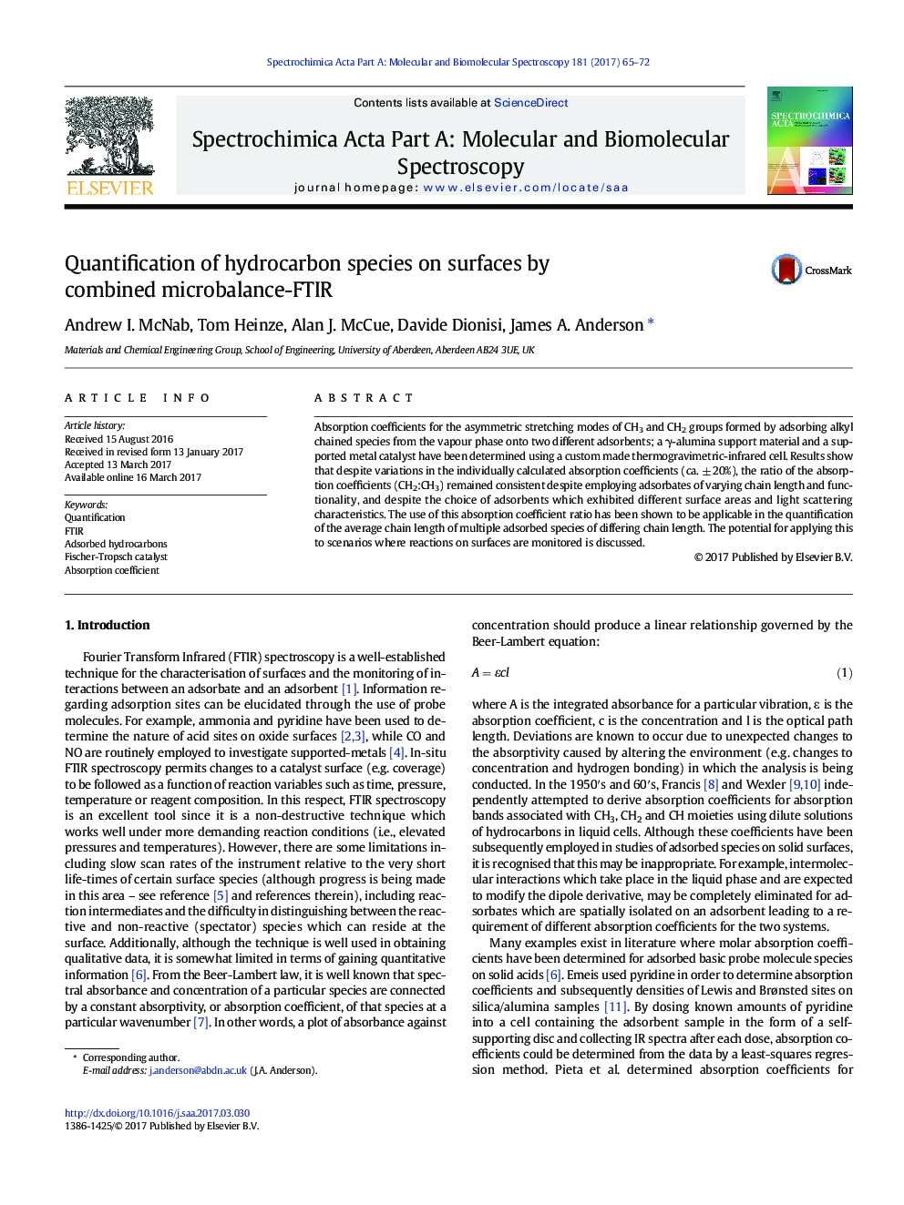 Quantification of hydrocarbon species on surfaces by combined microbalance-FTIR