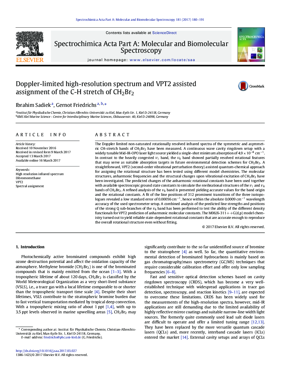 Doppler-limited high-resolution spectrum and VPT2 assisted assignment of the C-H stretch of CH2Br2