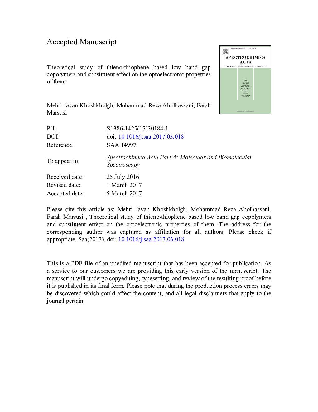 Theoretical study of thieno-thiophene based low band gap copolymers and substituent effect on the optoelectronic properties of them