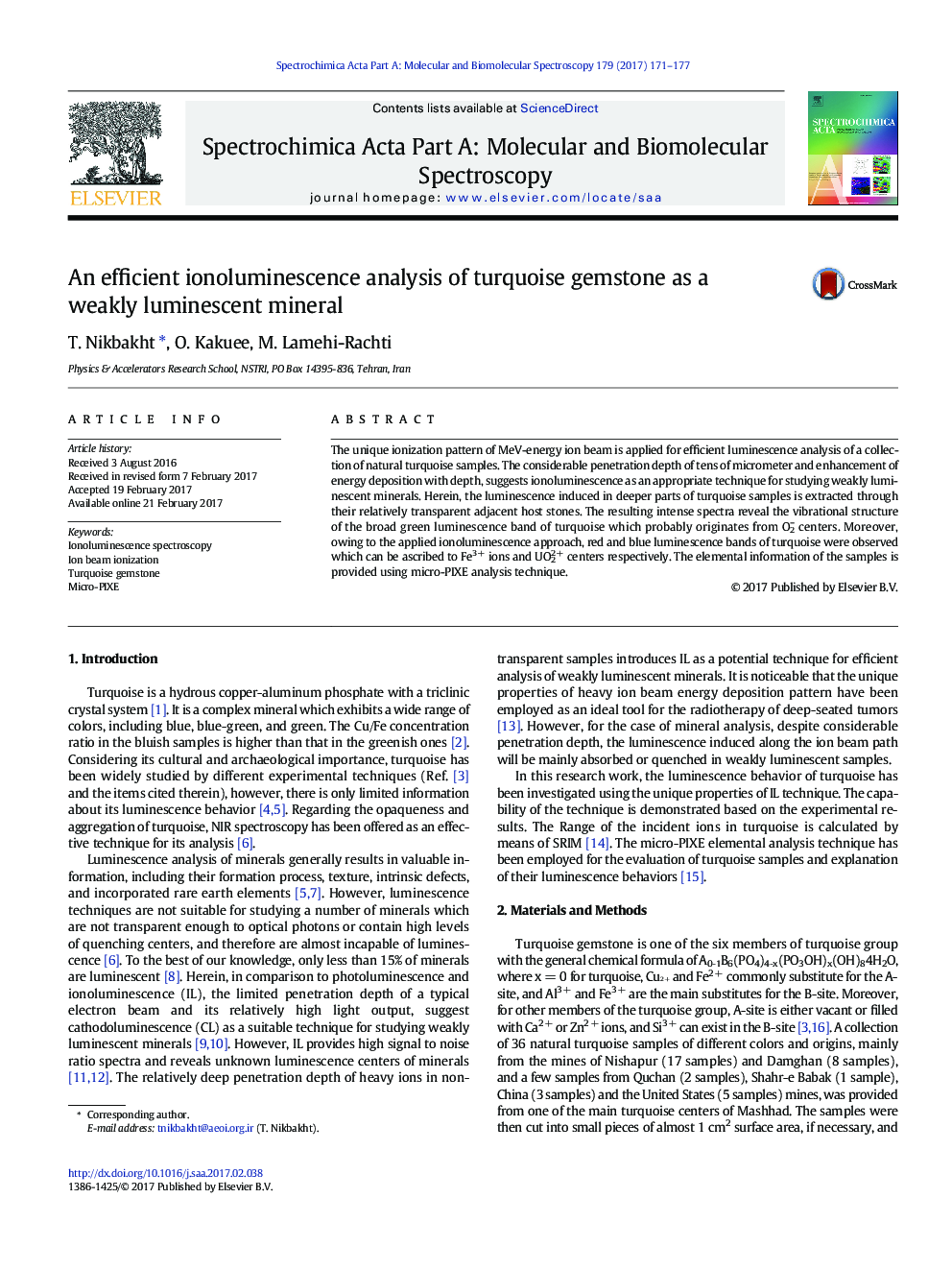 An efficient ionoluminescence analysis of turquoise gemstone as a weakly luminescent mineral