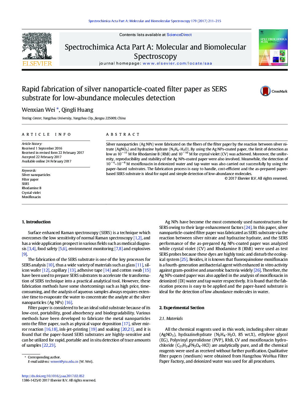 Rapid fabrication of silver nanoparticle-coated filter paper as SERS substrate for low-abundance molecules detection