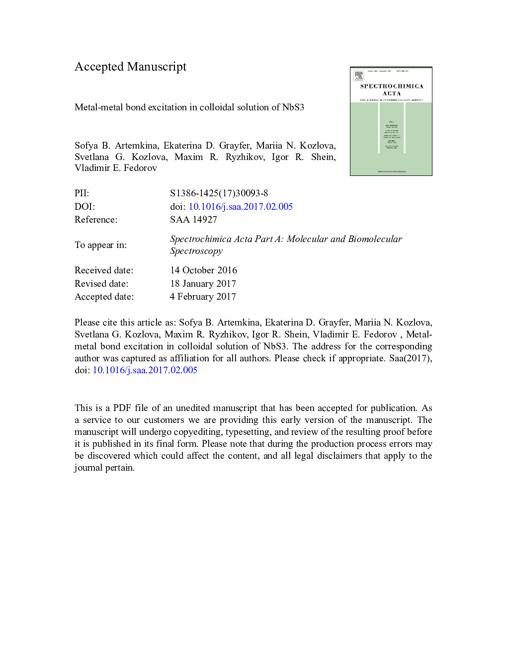 Metal-metal bond excitation in colloidal solution of NbS3