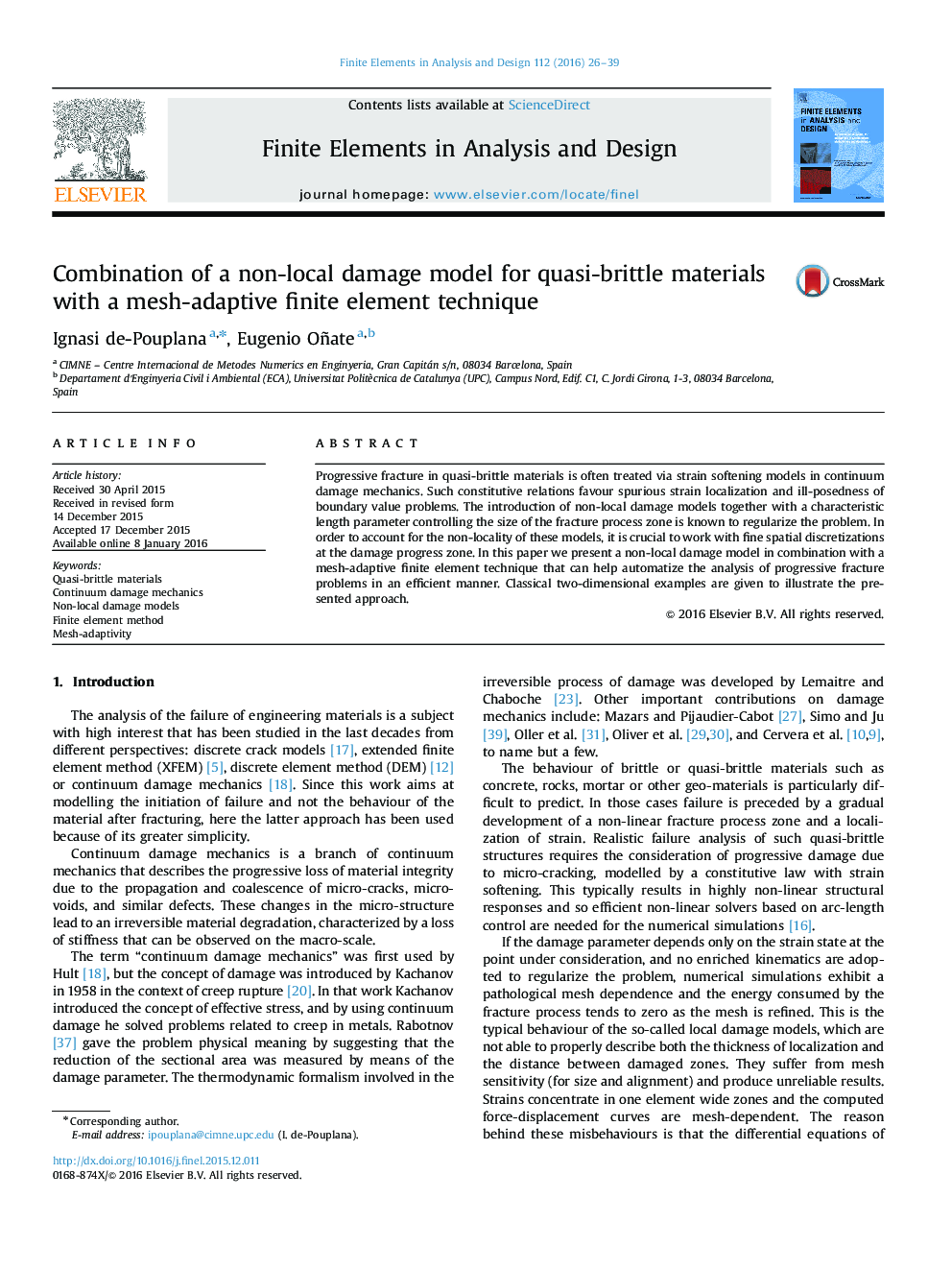 Combination of a non-local damage model for quasi-brittle materials with a mesh-adaptive finite element technique