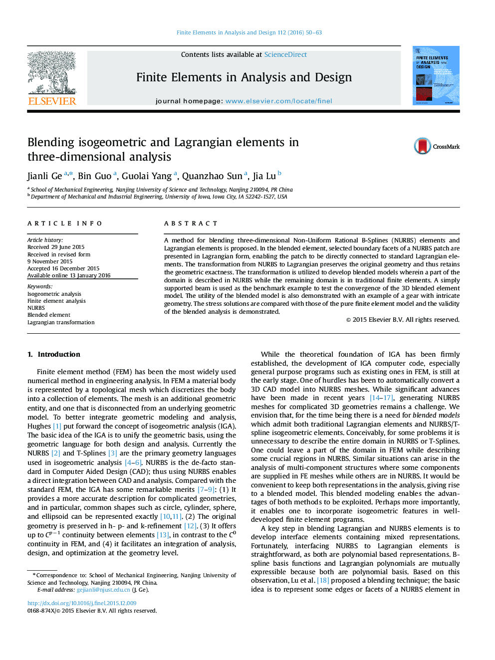 Blending isogeometric and Lagrangian elements in three-dimensional analysis